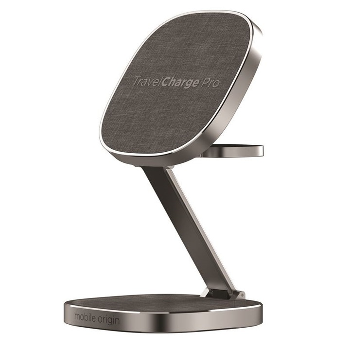 Incarcator Wireless 3 in 1 Mobile Origin TravelCharge PRO, Compatibil MagSafe, 15W, Cablu USB-C inclus, Gri