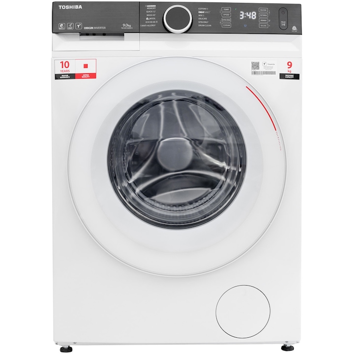 Masina de spalat Toshiba TW-BK100GF4, 9 kg, 1400 RPM, Clasa A, Motor Inverter, Functie Abur, Tehnologie UFB, Wi-Fi, Alb