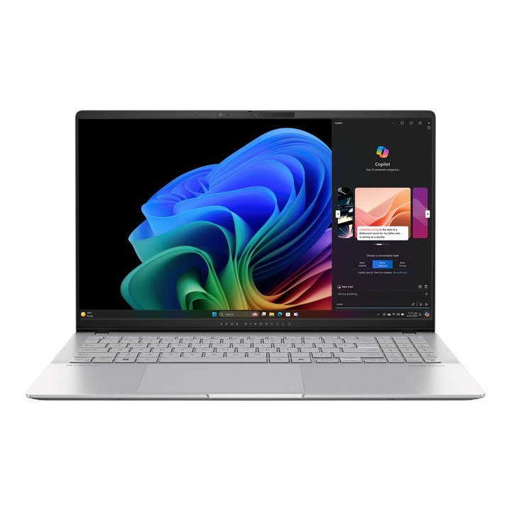 Laptop Asus VivoBook S15 S5507QA-MA006W15.6" 120Hz 3K OLED laptop, Qualcomm X1E-78-100, 16GB, 1TB SSD, Qualcomm UMA Graphics, Windows® 11, tastatura maghiara, argintiu