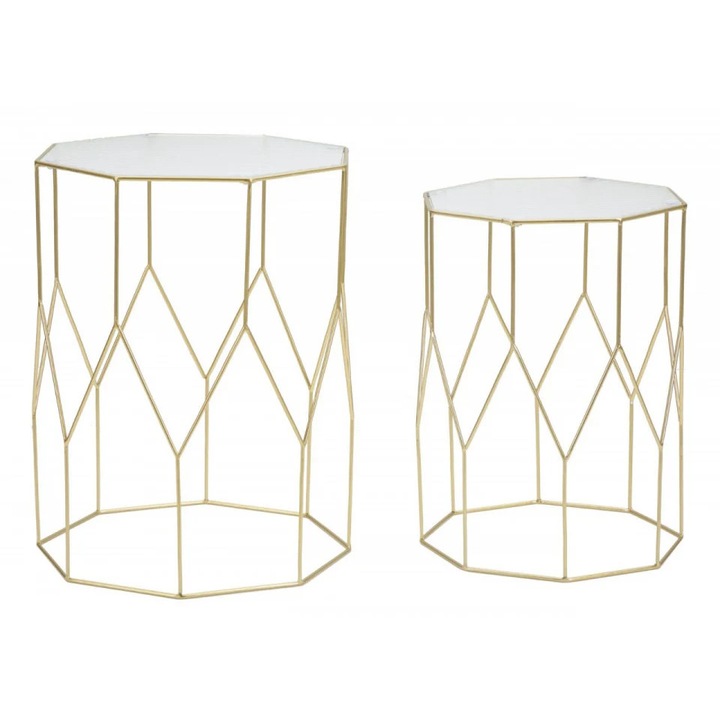 Комплект от 2 златисти метални помощни масички, Ø 37 / Ø 31 см, Coppia Mauro Ferreti