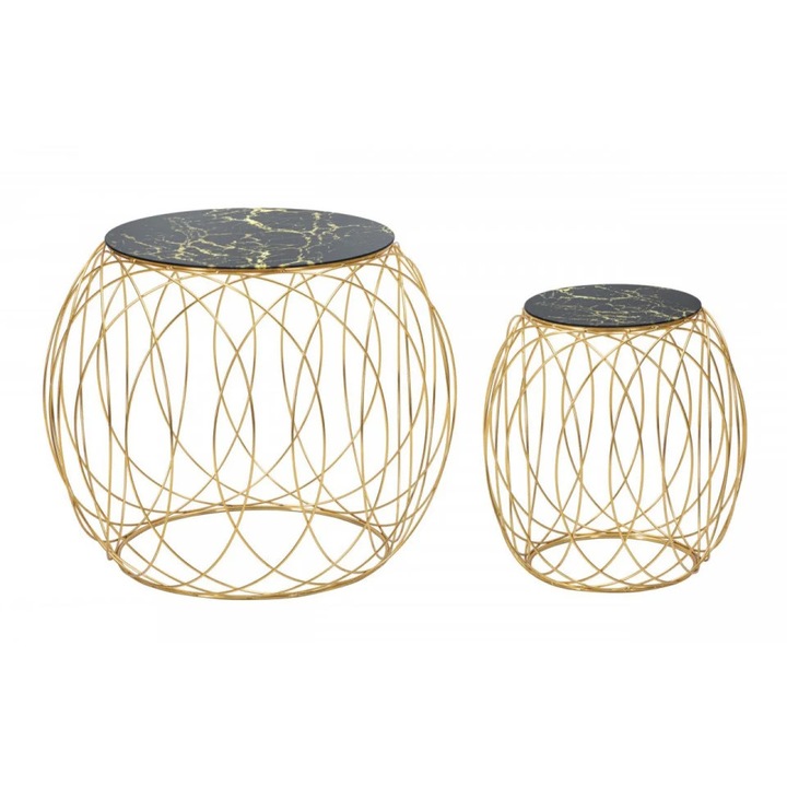 Set 2 masute de cafea neagre/aurii din sticla temperata, ∅ 78-43 cm, Ball Mauro Ferretti