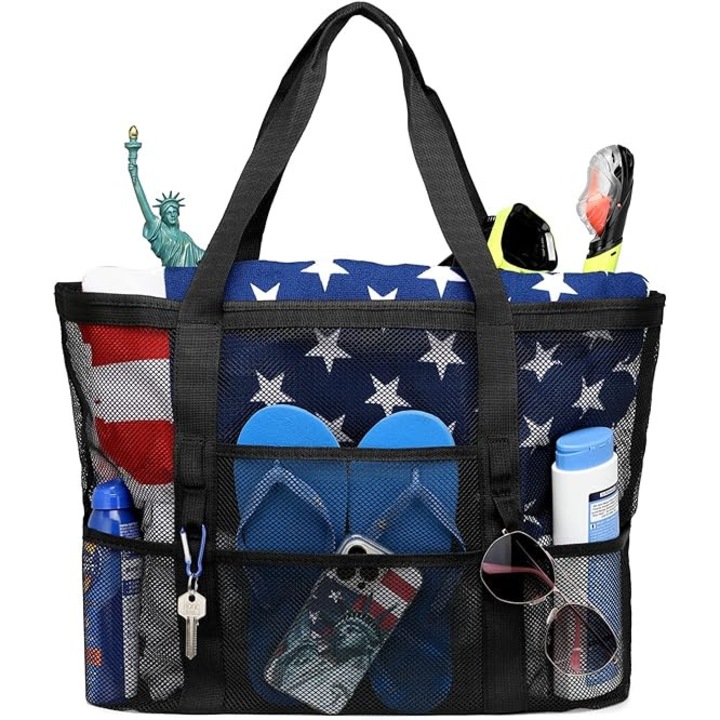 Geanta de plaja, Rezistenta la rupere, Negru, 45x38x23cm