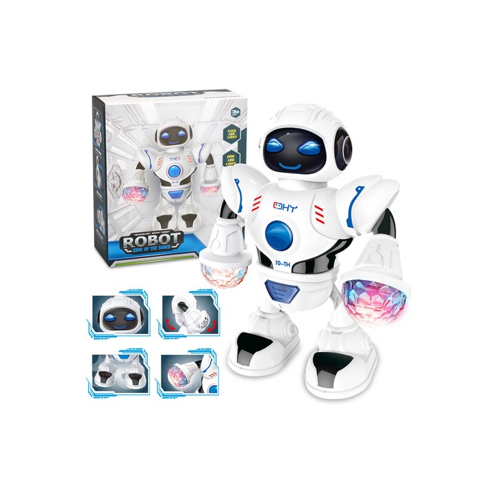 Táncoló robot villogó LED lámpákkal és zenével 3 év+