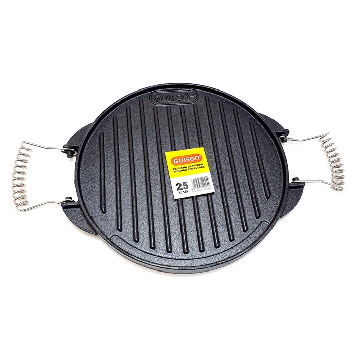 Gratar rotund din fonta emailata, 2 suprafete de gatit, 32cm, 8mm grosime, EV, Guison, GRC12035