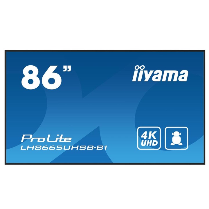 IPS LED professzionális képernyő iiyama ProLite 86" LH8665UHSB-B1, UHD 3840 x 2160, HDMI, DisplayPort, hangszórók fekete