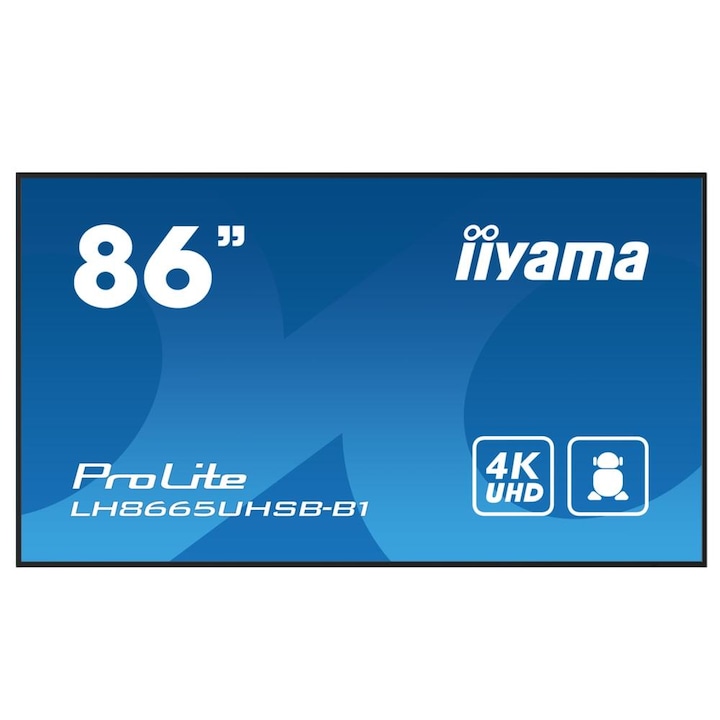 Монитор IPS LED iiyama ProLite 86" LH8665UHSB-B1, UHD 3840 x 2160, HDMI, DisplayPort, високоговорители Черен