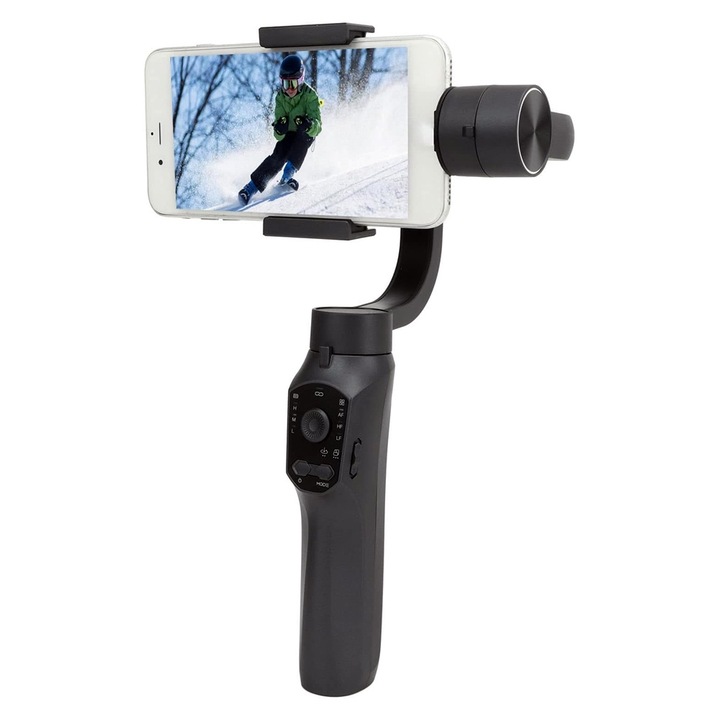 Selfie Stick Pro с модул за проследяване на лица, ОПТИМАЛНО РЕШЕНИЕ, 3-осен кардан, дистанционно управление, видео стабилизатор, 4000 mAh, начален режим, система против разклащане, функция за мащабиране, компактен дизайн, черен