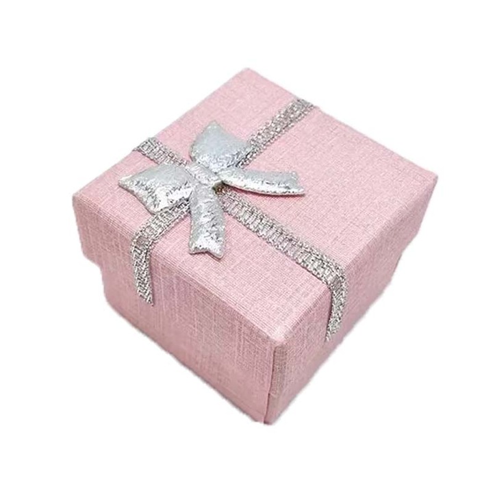 Подаръчна кутия с панделки, розова, 4 см х 4 см х 3 см, Dalimag