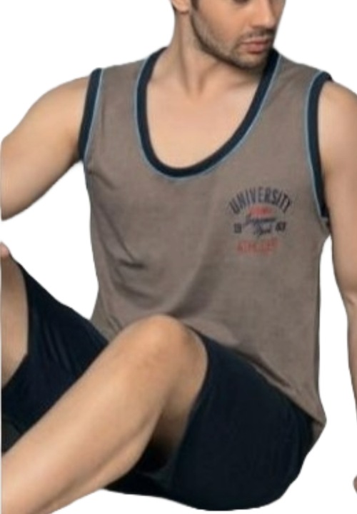 Uramag ferfi pizsama, 100% pamut, szinglet, 2 db, Krémszín