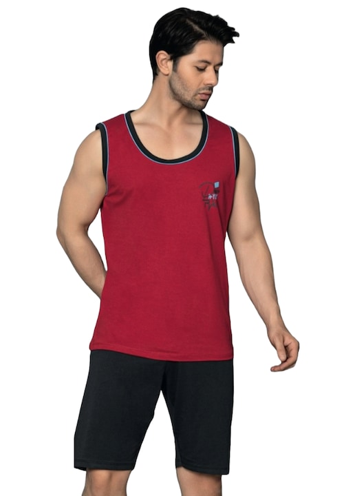 Uramag ferfi pizsama, 100% pamut, szinglet, 2 db, Piros