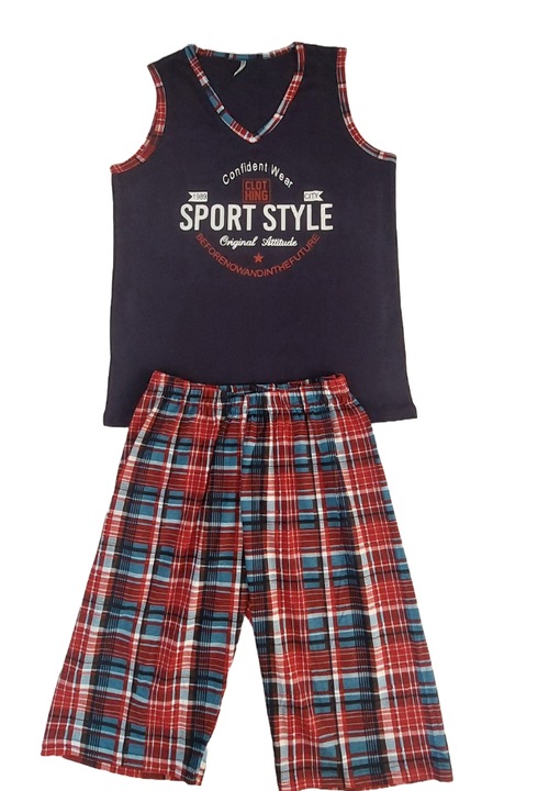 Pijama Barbati Uramag, 100% Bumbac, Maieu, 2 piese, Bleumarin