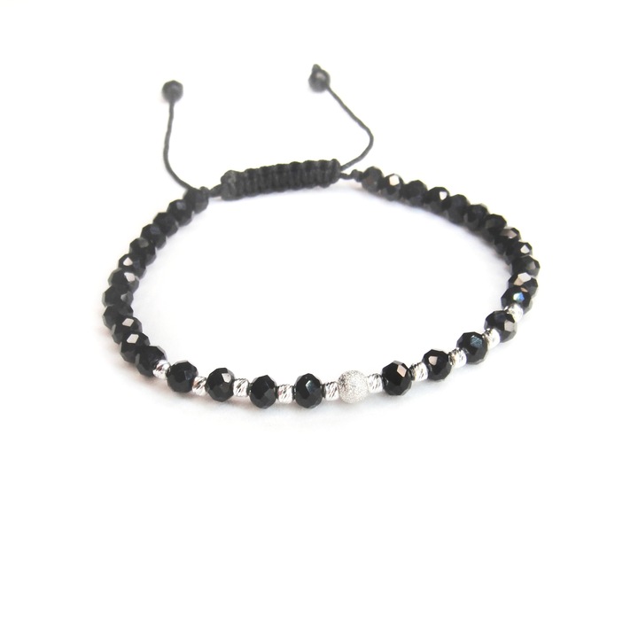 Bratara reglabila cu cristale sticla de 4 mm si bile din argint 925 de 2.5 mm si una de 4 mm