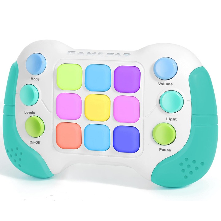 Jucarie Pop It Electronica/Consola, 999 de Nivele Diferite, Lumini RGB, Muzica, Antistres, Senzoriala, Ajuta Memoria si Indemanarea, Turcoaz, SARA-SHOP®