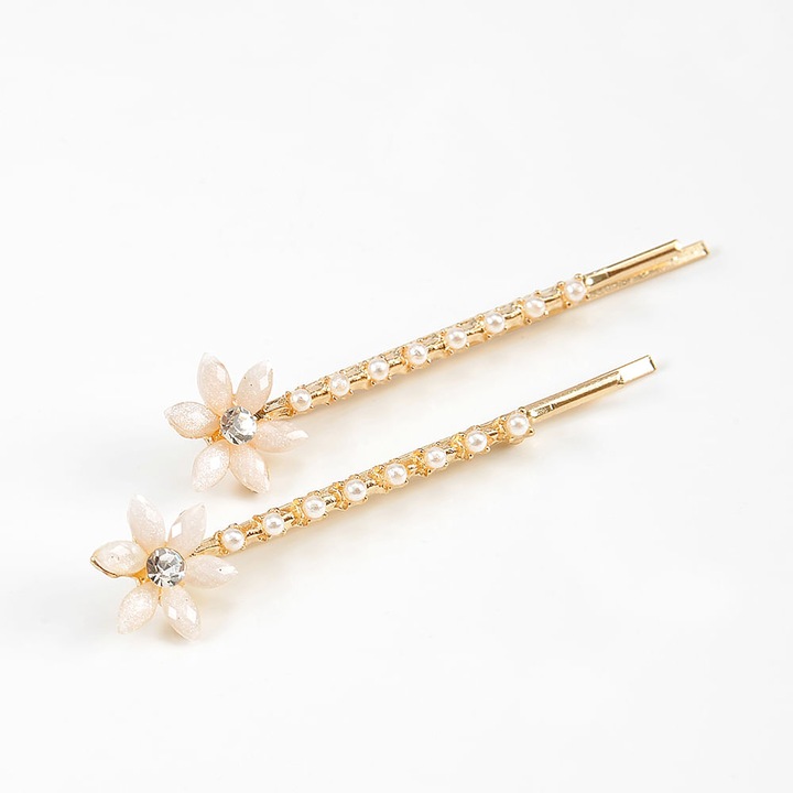 Set 2 agrafe aurii cu flori albe, Meli Melo Paris