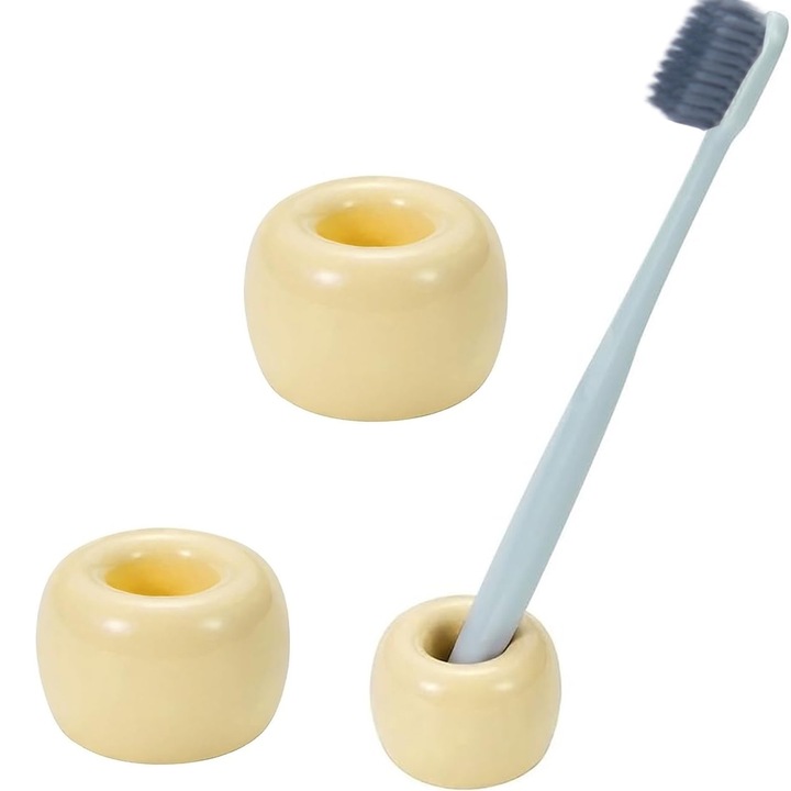 Suporturi ceramice pentru periute de dinti pentru baie, suport elegant pentru periute de dinti Suport pentru periute de dinti, organizator portabil de accesorii pentru baie, 2 pachete, Galben