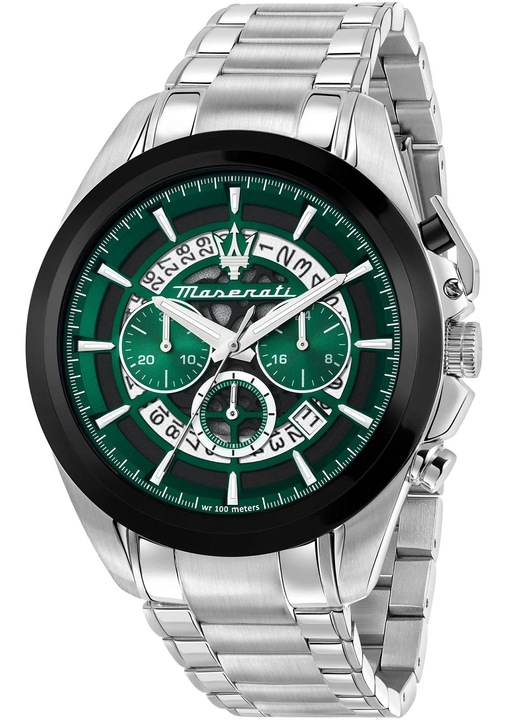 Ceas barbatesc Maserati, Inox, Mecanism Quartz, Rezistent la apa, Argintiu/Negru
