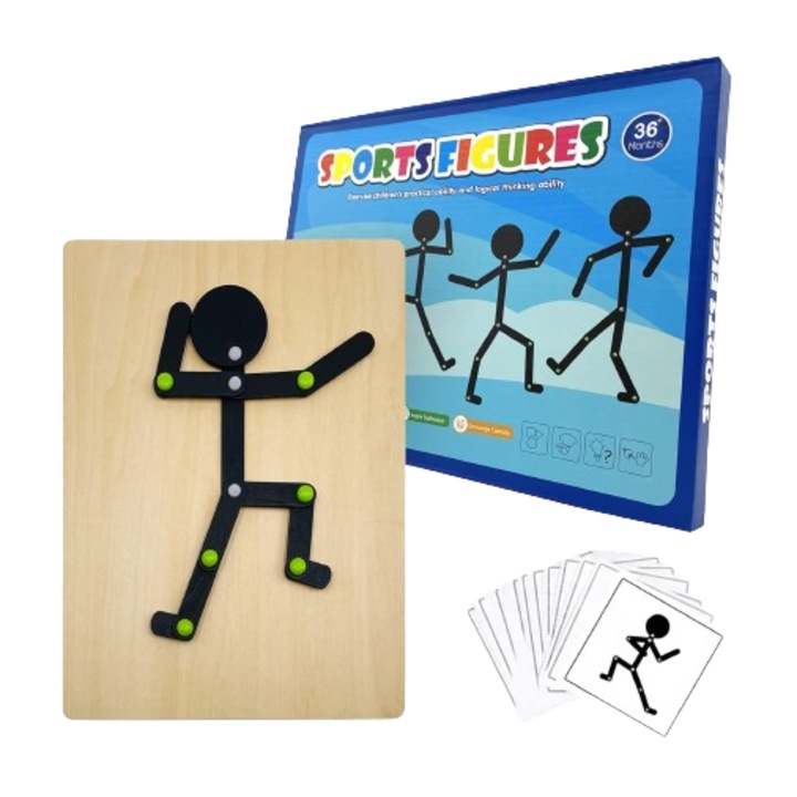 Joc Educativ din lemn, Montessori, Sports Figures, Figurina Structura Corpului Uman, 3 ani+, EduJucarii
