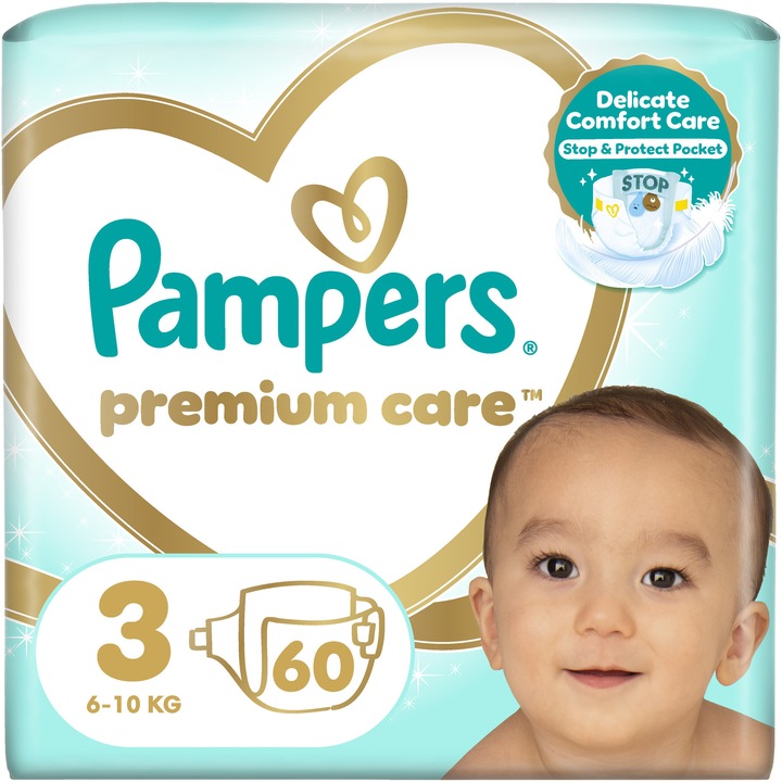 Scutece Pampers Premium Care 3, 6kg-10kg, 60 buc