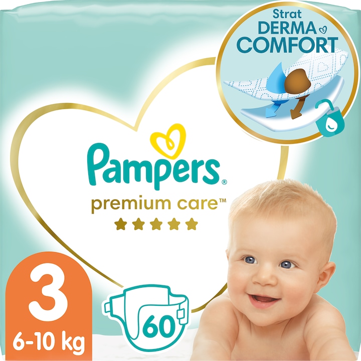 Scutece Pampers Premium Care Value Pack Marimea 3, 6-10 kg, 60 buc