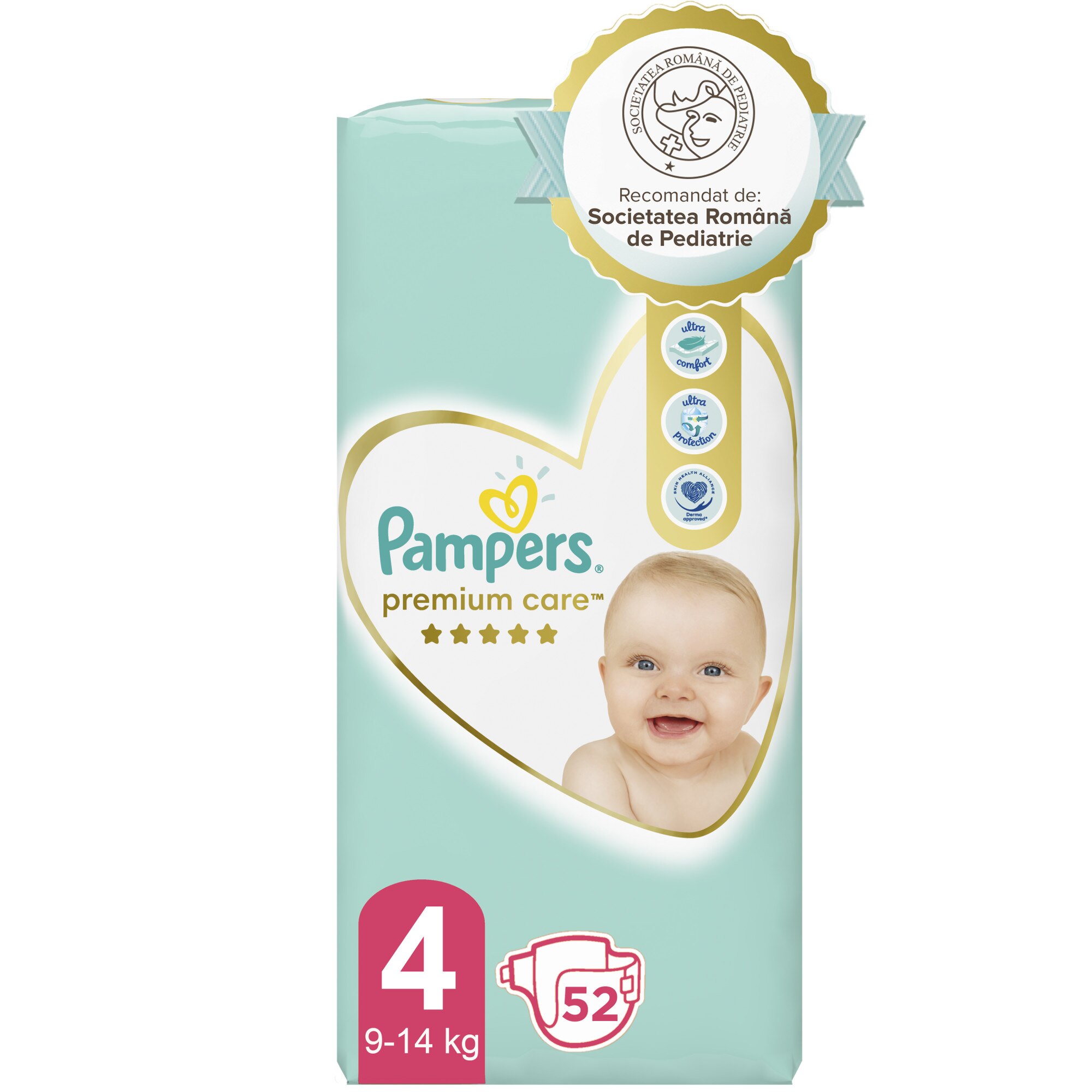 Scutece Pampers Premium Care Value Pack Marimea 4, 9-14 kg, 52 buc