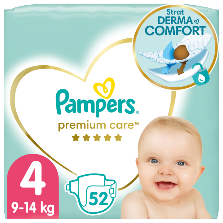 Пелени Pampers Premium Care Value Pack, Размер 4, 9-14 кг, 52 броя