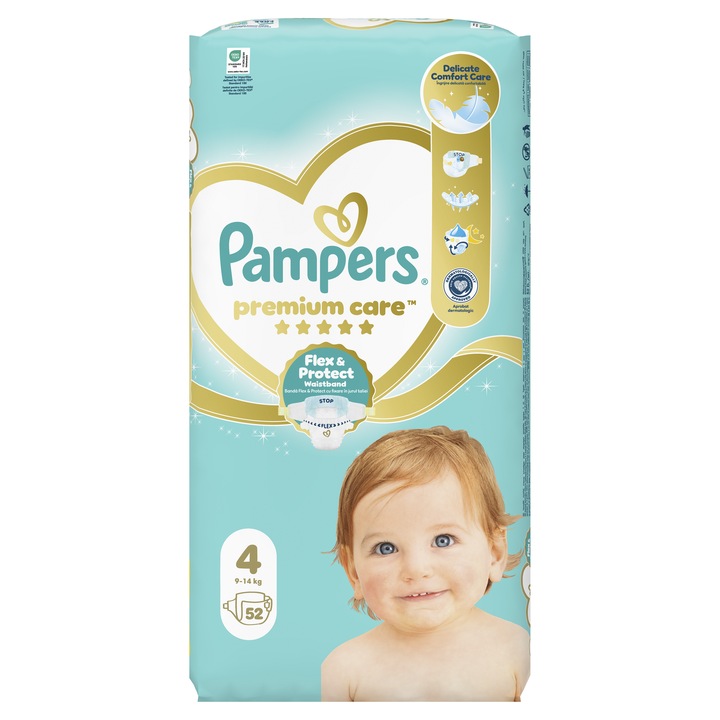 Пелени Pampers Premium Care Value Pack, Размер 4, 9-14 кг, 52 броя