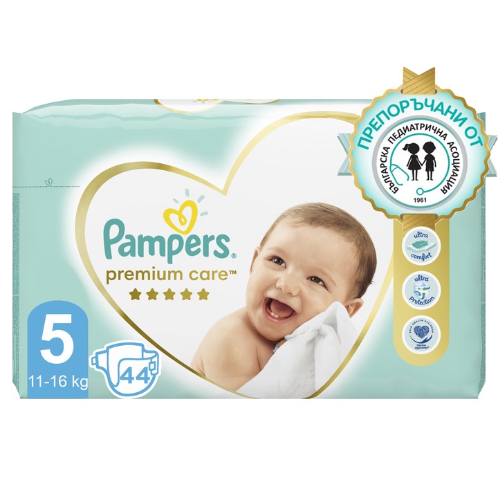 Пелени Pampers Premium Care Value Pack, Размер 5, 11-16 кг, 44 броя
