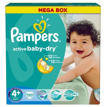 Scutece Pampers Active Baby Mega Pack+, Marimea 4+, 10-15Kg, 120 buc Scutece Pampers Active Baby Mega Pack+, Marimea 4+, 10-15Kg, 120 buc