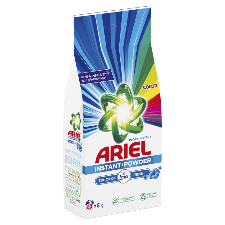 Detergent de rufe pudra Ariel Touch of Lenor Fresh, 80 spalari, 8 kg