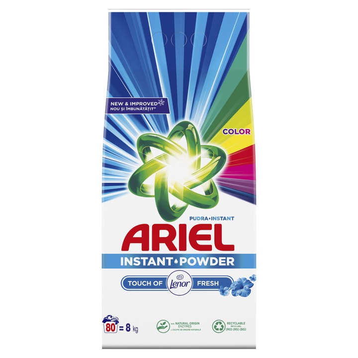 Detergent de rufe pudra Ariel Touch of Lenor Fresh, 80 spalari, 8 kg