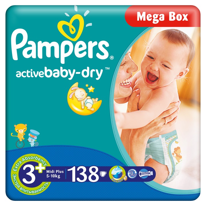 Scutece Pampers Active Baby 3+ Mega Box 138 buc