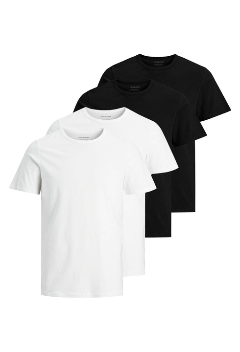 Jack & Jones, Set de tricouri cu decolteu la baza gatului Basic - 4 piese, Alb/Negru