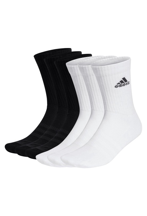 adidas, Set de sosete lungi unisex - 6 perechi, Alb/Negru