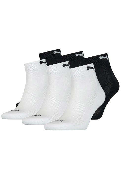 Puma, Set de sosete unisex cu logo, pana la glezna - 6 perechi, Alb/Negru, 35-38
