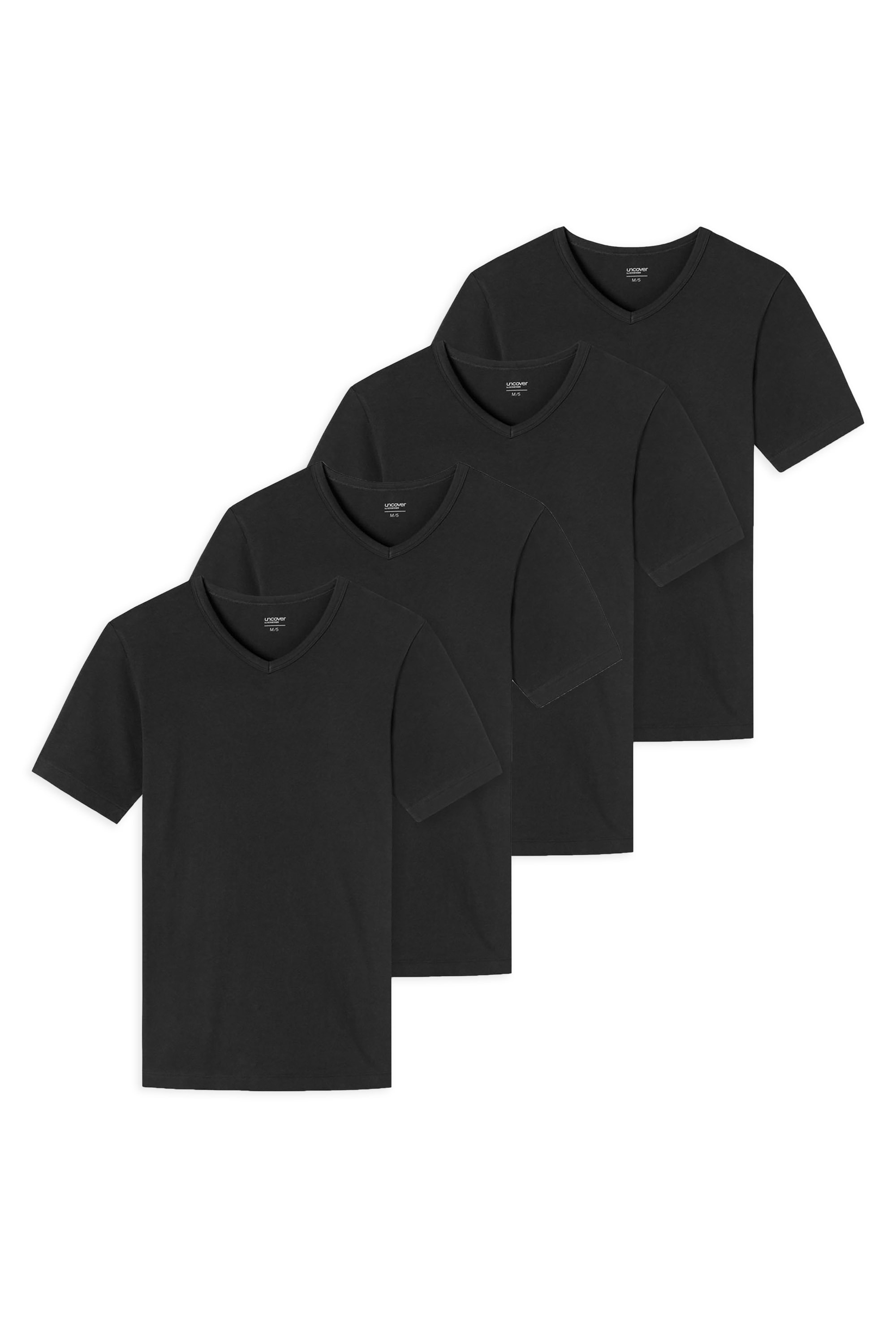 Uncover by Schiesser, Set de tricouri cu decolteu in V - 4 piese, Negru, 2XL