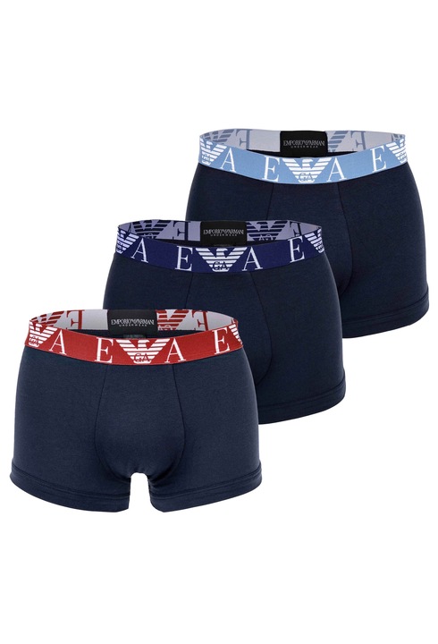 Emporio Armani, Set de boxeri cu banda logo - 3 perechi, Bleumarin