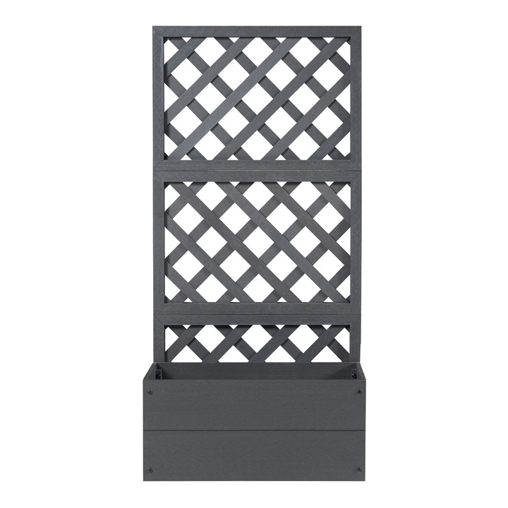 Jardiniera, en.casa, ACWP-6504 Amstelveen, 135 x 65 x 30 cm, wpc, gri, cu grilaj pentru plantele agatatoare