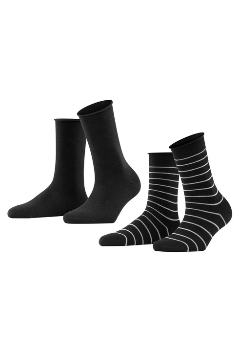 Falke, Set de sosete lungi cu model in dungi - 2 perechi, Negru