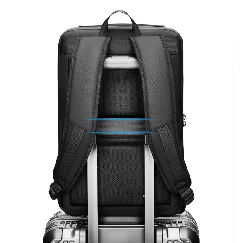 Rucsac laptop 15.6" business cu carcasa rigida din material impermeabil EVA, cu cifru antifurt, port de incarcare USB, GETICS, 30x8x45 cm, Negru