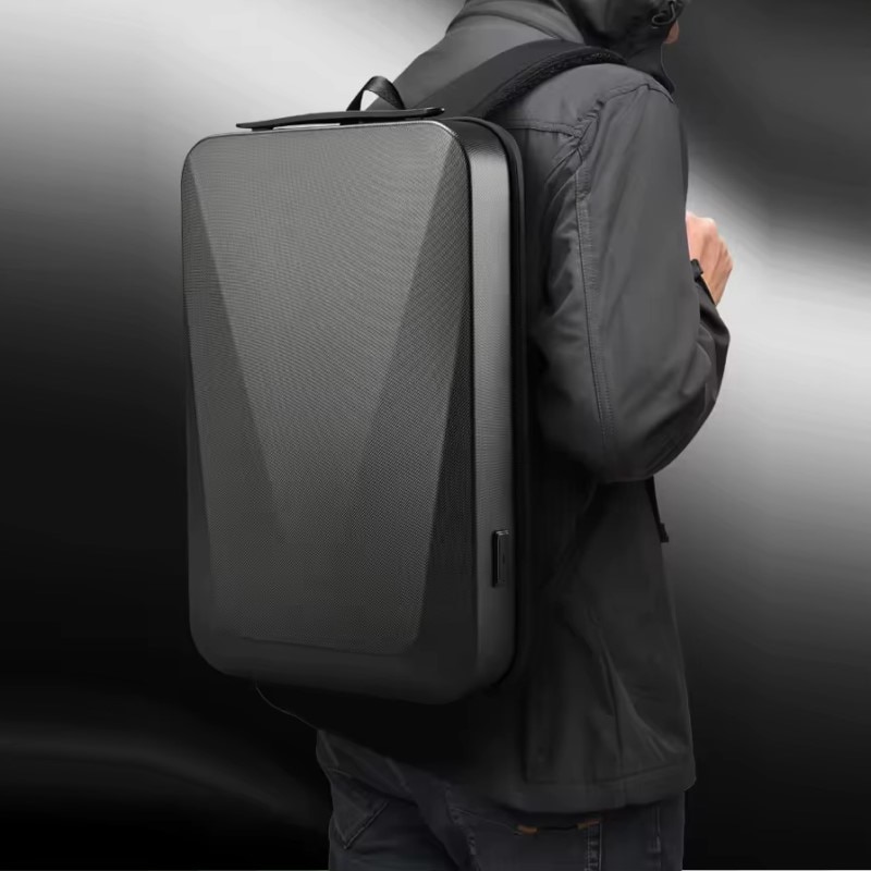Rucsac laptop 15.6" business cu carcasa rigida din material impermeabil EVA, cu cifru antifurt, port de incarcare USB, GETICS, 30x8x45 cm, Negru