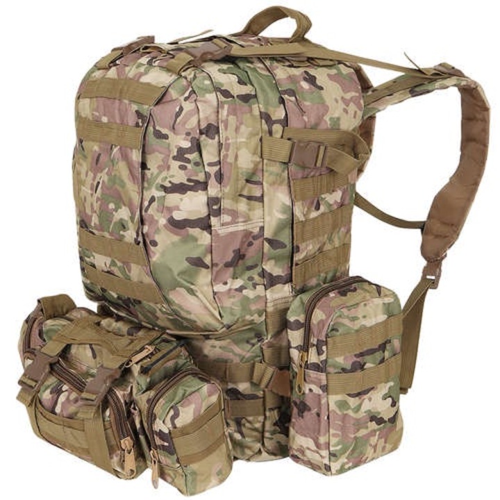 Военна раница HQ, Trizand, 45L, 50 x 50 x 16 cm, материал Oxford Fabric 900D, плюс чанта за кръст 3.5, система Molle, 3 подвижни чанти