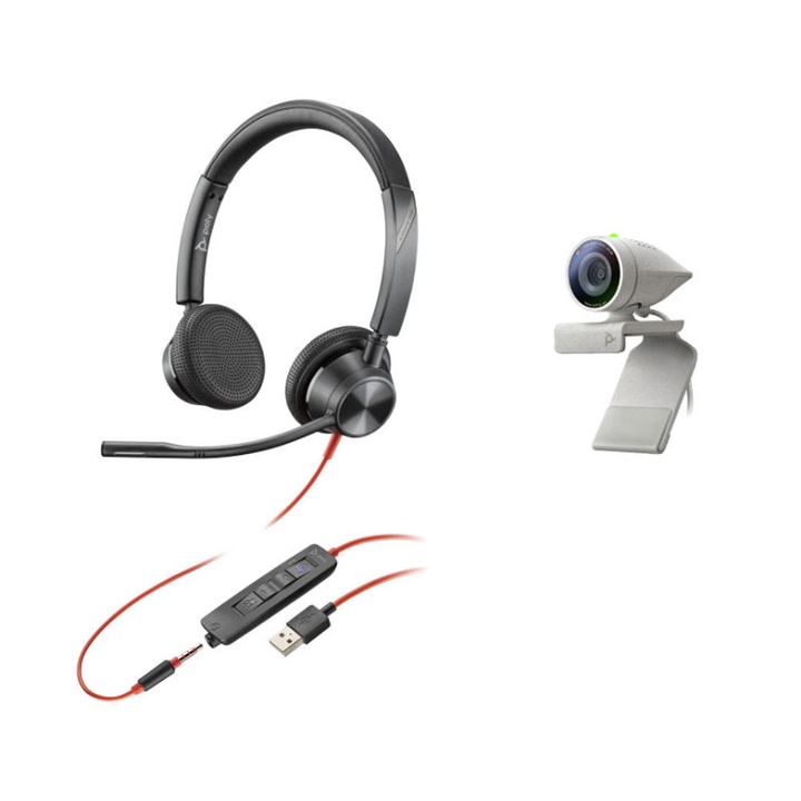 Poli vezetékes webkamera és fejhallgató készlet, 2200-87130-025, Full HD, mikrofonnal, USB, szürke