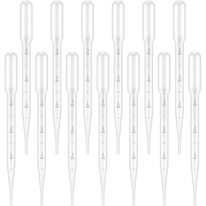 Комплект от 100 трансферни пипети с градуирана скала, полиетиленови, прозрачни, 3ml, 1.2x15cm