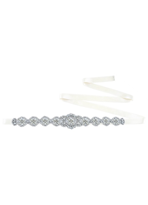 Dekoratív öv menyasszonynak, szatén / strassz, 2 x 275 cm, bézs