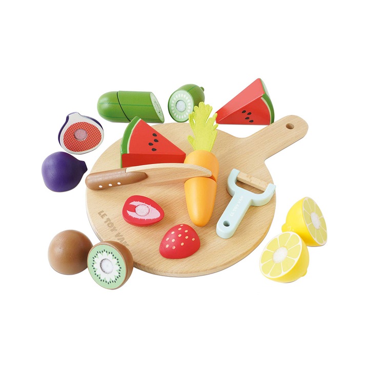 Set legume si fructe pentru feliat, Le Toy Van, din lemn, 18 piese