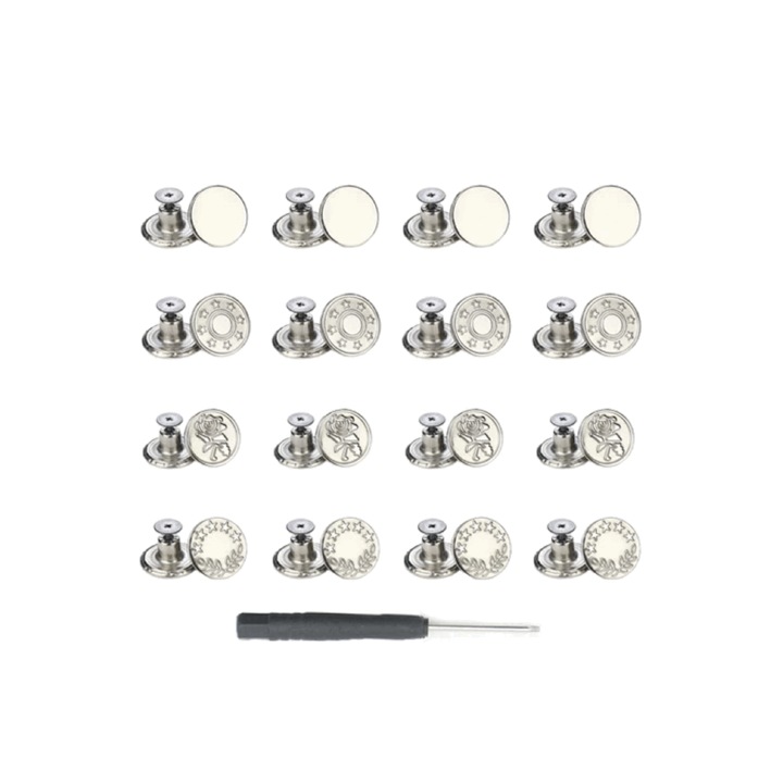 Set 16 nasturi de inlocuire pentru blugi si surubelnita, 17 mm, fara cuie, detasabile