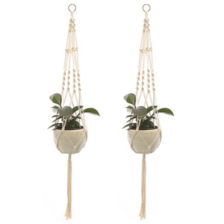 Set 2 suporturi agatatoare pentru plante, bumbac, interior/exterior, crem