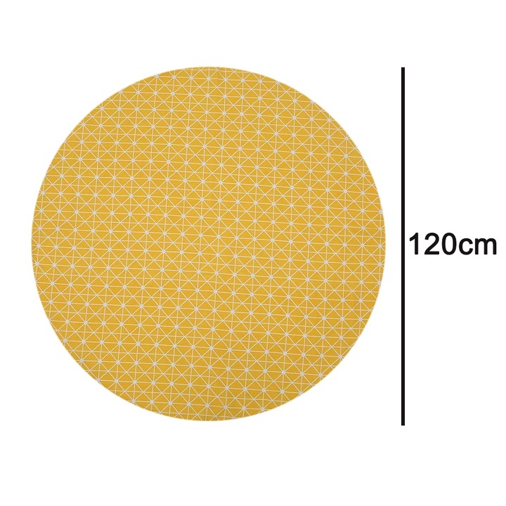 Fata de masa rotunda, 120x120cm, bumbac si in, galben