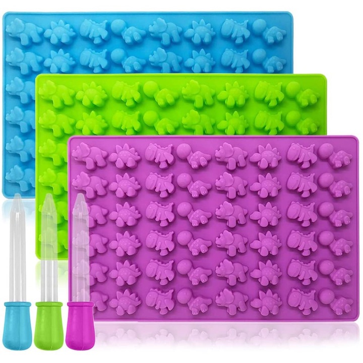 Set 3 forme prajituri cu picuratoare, Silicon, Multicolor, 19.3x11.9x0.8 cm