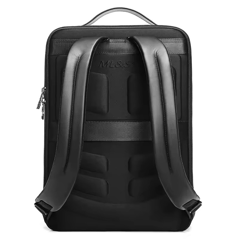 Rucsac laptop 15.6" business ingust, cu port de incarcare USB si detalii din piele ecologica, GETICS, 30x13x42 cm, Negru